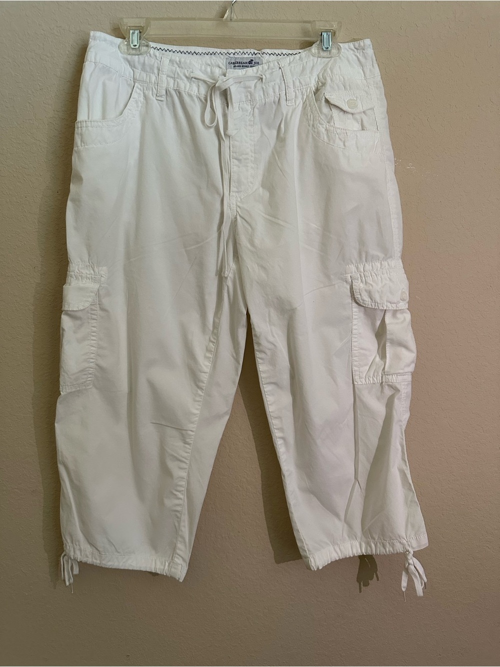 Caribbean Joe White Comfort Stretch Cargo Pants Drawstring Utility Size 8